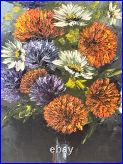 VTG 1971 Artist Signed Jacque Original Oil on Canvas Framed Floral Still Life