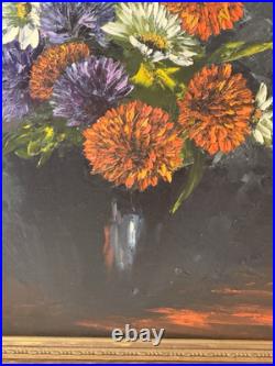 VTG 1971 Artist Signed Jacque Original Oil on Canvas Framed Floral Still Life