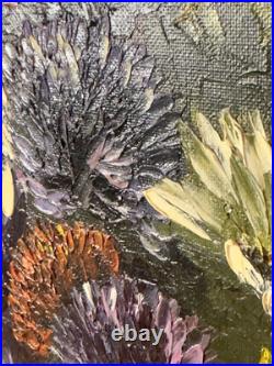 VTG 1971 Artist Signed Jacque Original Oil on Canvas Framed Floral Still Life