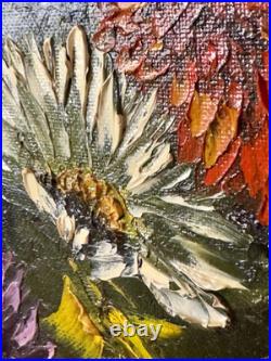 VTG 1971 Artist Signed Jacque Original Oil on Canvas Framed Floral Still Life