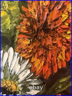 VTG 1971 Artist Signed Jacque Original Oil on Canvas Framed Floral Still Life