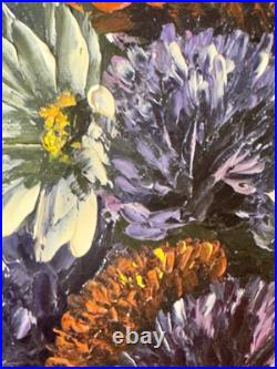 VTG 1971 Artist Signed Jacque Original Oil on Canvas Framed Floral Still Life
