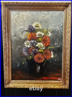 VTG 1971 Artist Signed Jacque Original Oil on Canvas Framed Floral Still Life