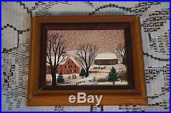 Vtg 1989 Original Painting Janet Munro Winter By The Red House Signed Amish Coun