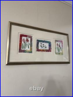 VTG 3 Framed Watercolor Original Paintings, Signed, Water Lillies Flowers 27x14