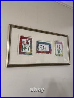 VTG 3 Framed Watercolor Original Paintings, Signed, Water Lillies Flowers 27x14