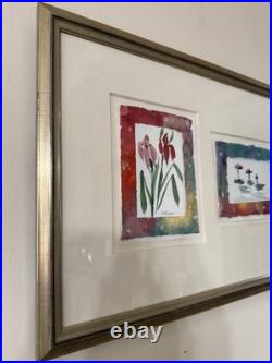 VTG 3 Framed Watercolor Original Paintings, Signed, Water Lillies Flowers 27x14
