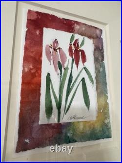 VTG 3 Framed Watercolor Original Paintings, Signed, Water Lillies Flowers 27x14