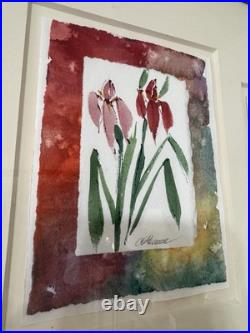 VTG 3 Framed Watercolor Original Paintings, Signed, Water Lillies Flowers 27x14
