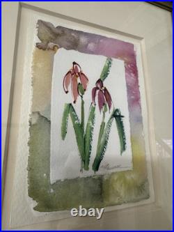 VTG 3 Framed Watercolor Original Paintings, Signed, Water Lillies Flowers 27x14