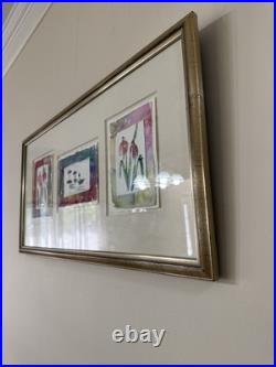 VTG 3 Framed Watercolor Original Paintings, Signed, Water Lillies Flowers 27x14