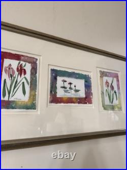 VTG 3 Framed Watercolor Original Paintings, Signed, Water Lillies Flowers 27x14
