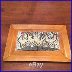 VTG AIDA WHEDON MCM Chicken Rooster Original Folk Painting Framed Tile Signed