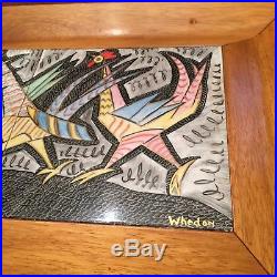 VTG AIDA WHEDON MCM Chicken Rooster Original Folk Painting Framed Tile Signed