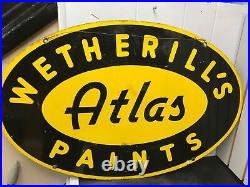 VTG ATLAS WETHERILL'S PAINT TIN SIGN 19X30 DOUBLE SIDED ADVERTISIN 1940'S philly