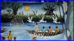 VTG African Art Canvas Oil Painting Large 34x54 Pre-owned Signed MK DP