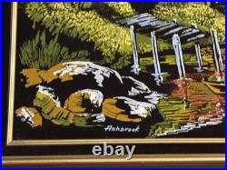 VTG Black Velvet Painting With Back-Lighted Windows 53x29 Signed Ashbrook1972