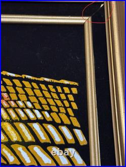 VTG Black Velvet Painting With Back-Lighted Windows 53x29 Signed Ashbrook1972