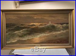 VTG Carlo Rossi Breakers At Sunset Signed Framed Oil Painting 40x 22 NICE