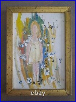 VTG Crisafulli Signed Original Art Framed Painting Girl 7 X 5 Colorful