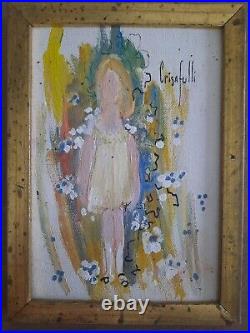 VTG Crisafulli Signed Original Art Framed Painting Girl 7 X 5 Colorful
