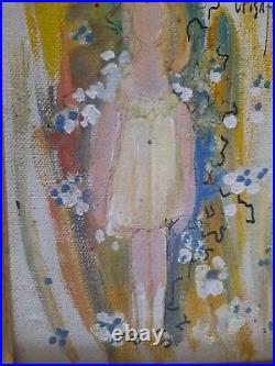 VTG Crisafulli Signed Original Art Framed Painting Girl 7 X 5 Colorful