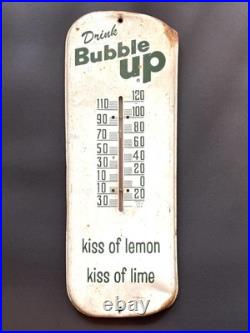 VTG DRINK BUBBLE UP SODA PAINTED METAL WORKING THERMOMETER SIGN / 16 x 6