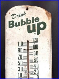 VTG DRINK BUBBLE UP SODA PAINTED METAL WORKING THERMOMETER SIGN / 16 x 6