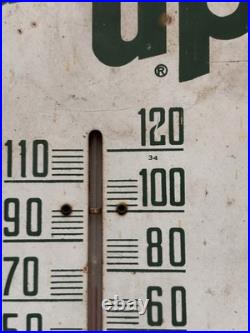 VTG DRINK BUBBLE UP SODA PAINTED METAL WORKING THERMOMETER SIGN / 16 x 6