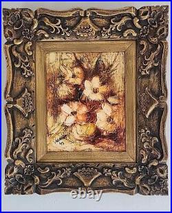VTG Floral Painting Gold Wood Ornate Frame 16.5 x 14.5. Oil On Canvas. Signed