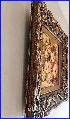 VTG Floral Painting Gold Wood Ornate Frame 16.5 x 14.5. Oil On Canvas. Signed