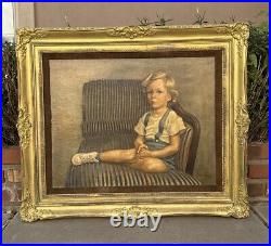 VTG Framed Portrait Original Painting 1948 Blond Child 32x39 Signed Sara B