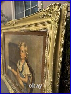 VTG Framed Portrait Original Painting 1948 Blond Child 32x39 Signed Sara B