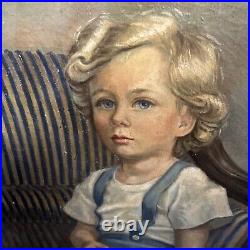 VTG Framed Portrait Original Painting 1948 Blond Child 32x39 Signed Sara B