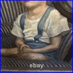 VTG Framed Portrait Original Painting 1948 Blond Child 32x39 Signed Sara B