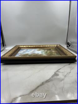 VTG Gold Wood Framed Oil Painting Summer Landscape Trees Lake Signed Miles