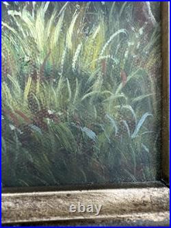 VTG Gold Wood Framed Oil Painting Summer Landscape Trees Lake Signed Miles
