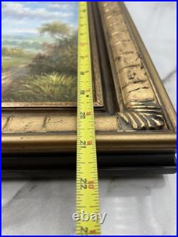 VTG Gold Wood Framed Oil Painting Summer Landscape Trees Lake Signed Miles