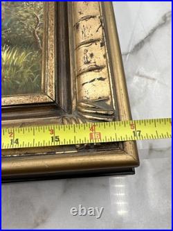 VTG Gold Wood Framed Oil Painting Summer Landscape Trees Lake Signed Miles