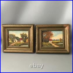 VTG HOLLAND H WESTER LANDSCAPE FARM OIL PAINTINGS on GOLD WOOD FRAMES SIGNED