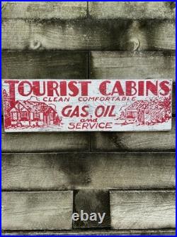 VTG Hand Painted Wooden Sign TOURIST CLEAN CABINS GAS OIL Rustic Motel Lodge 29 VTG Hand Painted Wooden Sign TOURIST CLEAN CABINS GAS OIL Rustic Motel Lodge 29