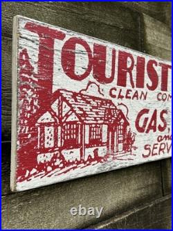 VTG Hand Painted Wooden Sign TOURIST CLEAN CABINS GAS OIL Rustic Motel Lodge 29 VTG Hand Painted Wooden Sign TOURIST CLEAN CABINS GAS OIL Rustic Motel Lodge 29