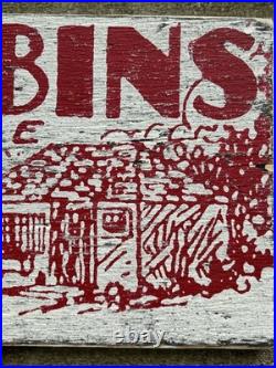 VTG Hand Painted Wooden Sign TOURIST CLEAN CABINS GAS OIL Rustic Motel Lodge 29