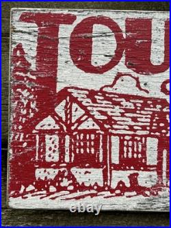 VTG Hand Painted Wooden Sign TOURIST CLEAN CABINS GAS OIL Rustic Motel Lodge 29
