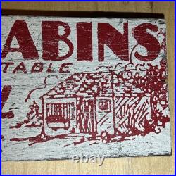 VTG Hand Painted Wooden Sign TOURIST CLEAN CABINS GAS OIL Rustic Motel Lodge 29
