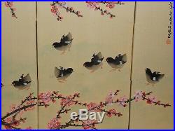 VTG Japanese Chinese 4 Panel Folding Screen Byobu Painted 60x35 Antique Signed