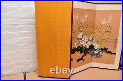 VTG Japanese Chinese 4 Panel Folding Screen Byobu Painted 60x35 Signed Antique