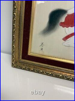 VTG Japanese Samurai Warrior Horseback PAINTING Gouache on Silk SIGNED Framed