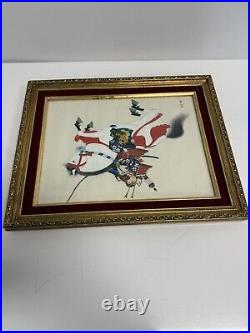 VTG Japanese Samurai Warrior Horseback PAINTING Gouache on Silk SIGNED Framed