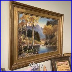VTG Landscape Oil Painting Provo River Mountains & Autumn Trees. Signed
